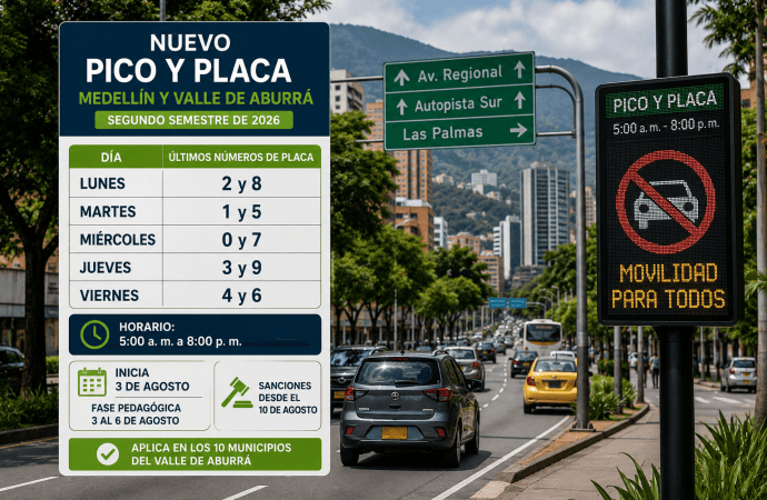 Nuevo pico y placa en Medellín: así funcionará desde agosto de 2026